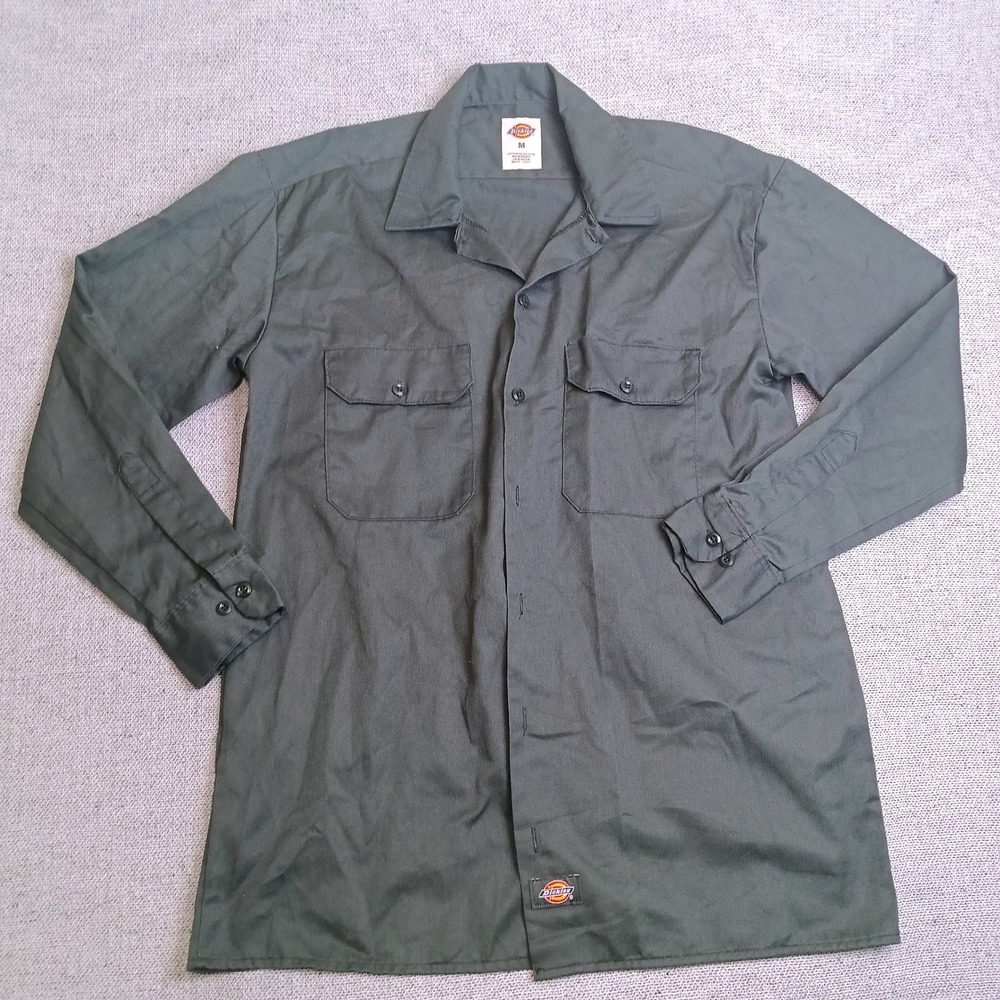 Dickies 574OG Work Shirt Mens M Olive Green Excellent Long Sleeve Button Up